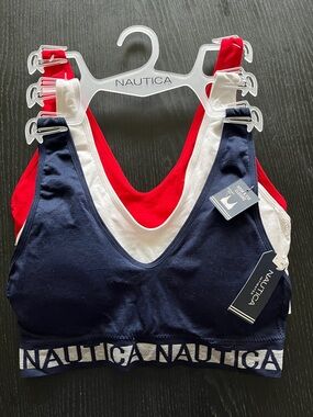 Nautica Women's 3-Pack Seamless Sports Bras - Navy, White, Red